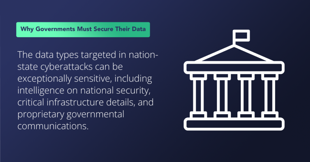 Data types targeted in nation-state cyberattacks can be exceptionally sensitive, including national security, critical infrastructure, and proprietary communications.