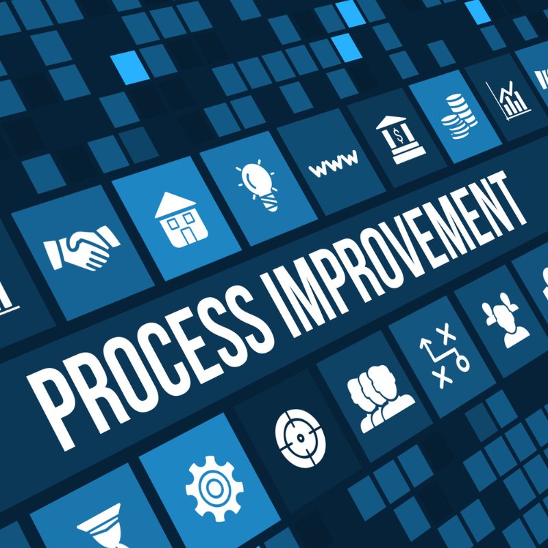 The phrase Process Improvement sits between digital icons for various processes.