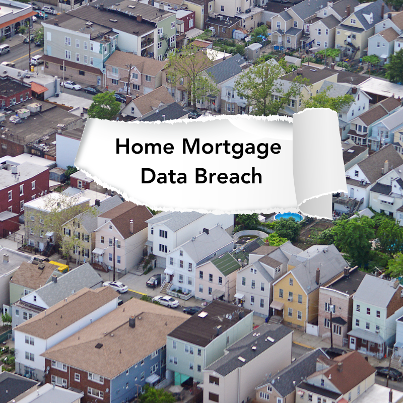 A view above New Jersey with a paper rip revealing the words "Home Mortgage Data Breach"