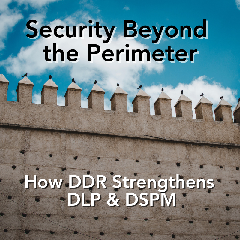 An old fortress wall with the title: "Security Beyond the Perimeter: How DDR Strengthens DLP & DSPM"