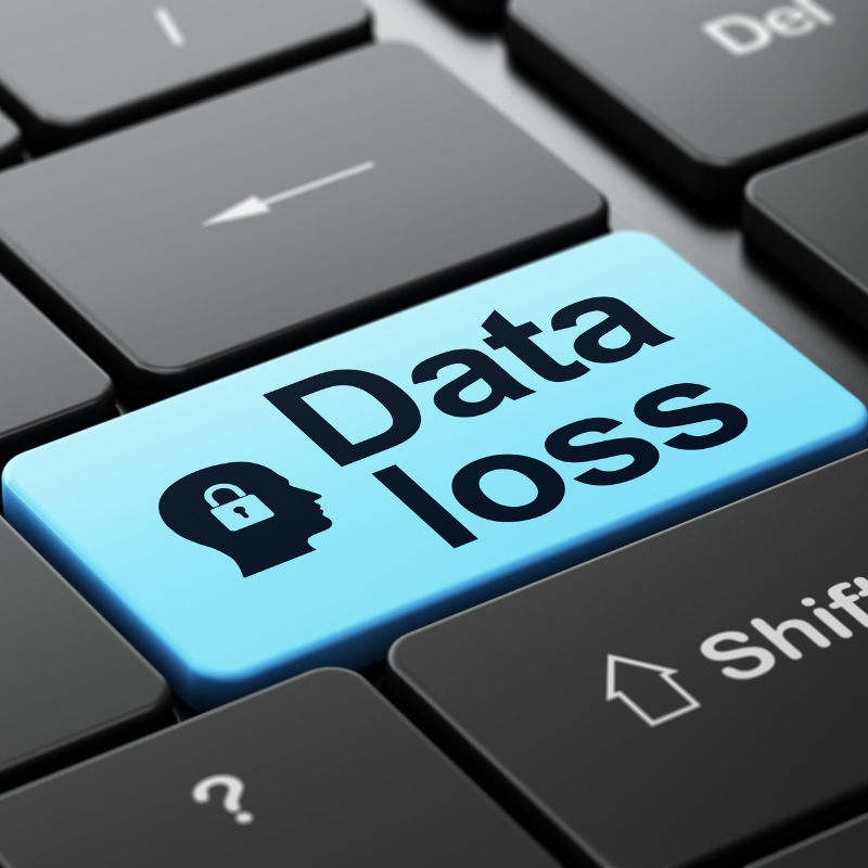 A keyboard with the return button replaced with a blue one that says "Data loss"
