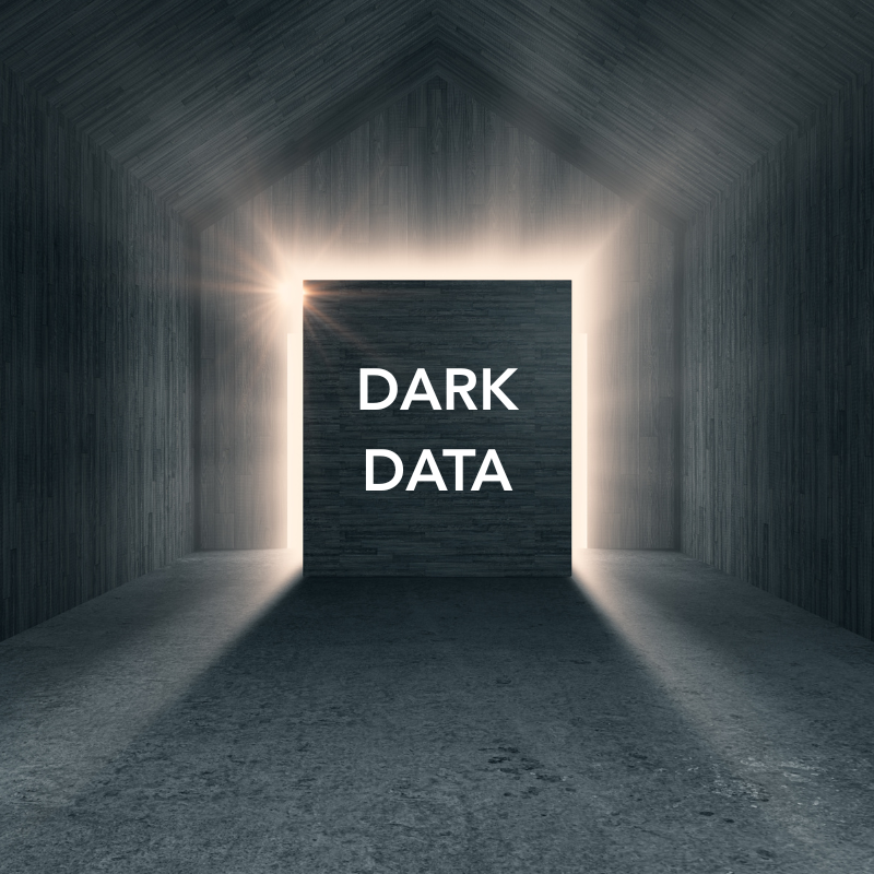 A door blocks a bright light behind it with the words DARK DATA on it.