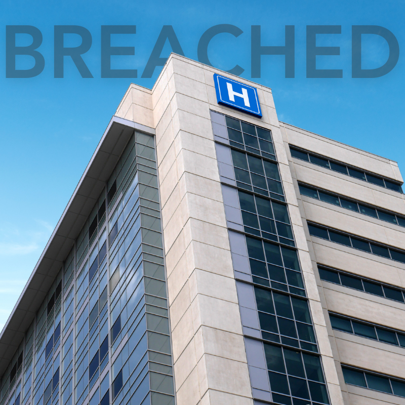 A building exterior with a large H on it. The word "breached" floats in the sky behind it.
