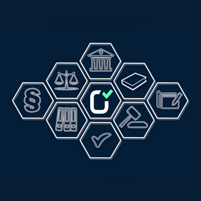 A honeycomb of icons for regulated industries like law, government, education, etc. with the Votiro logo in the middle to imply compliance.