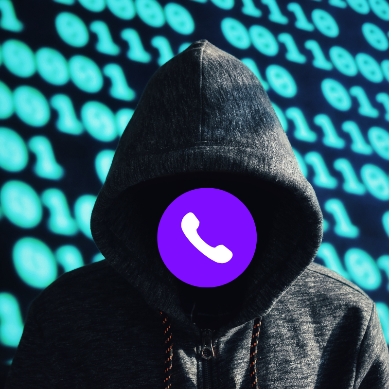 A classic hacker in a hoodie stands in front of a screen of ones and zeros. Over the face is the symbol for a Teams call.