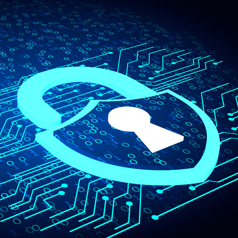 A digital padlock over the top of a microchip.
