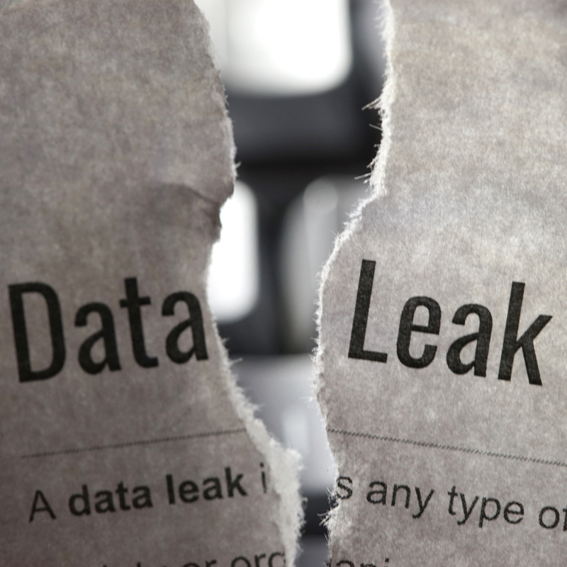 A paper stating "Data Leak" is ripped in half.