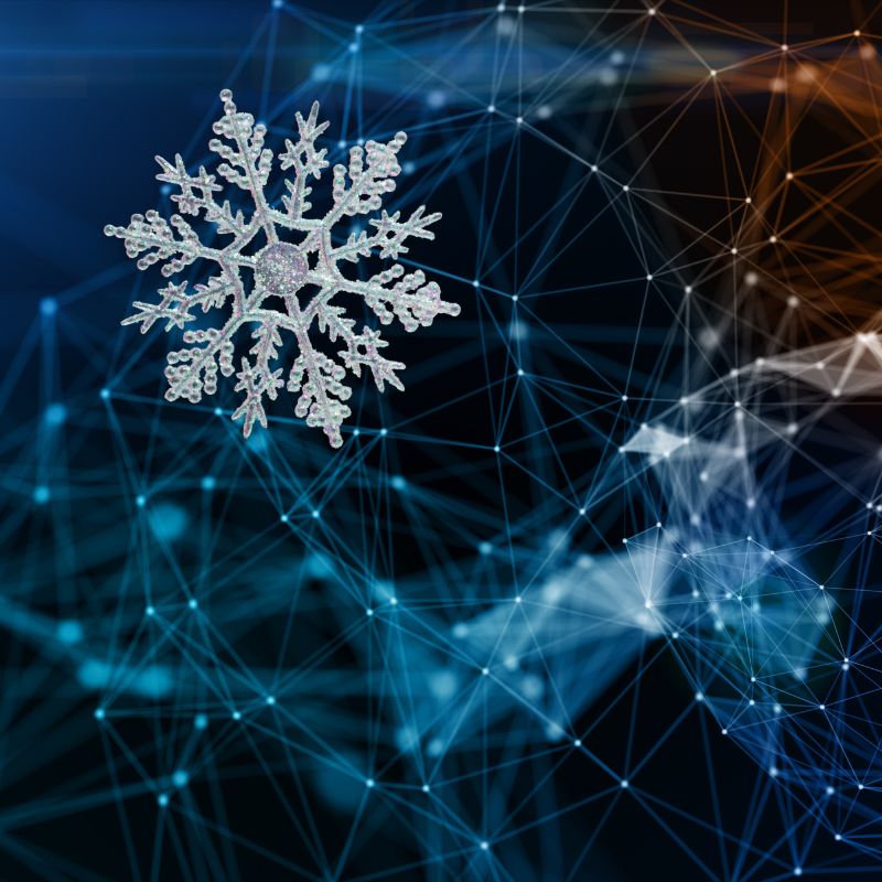 A dark digital background with a white snowflake over the top.