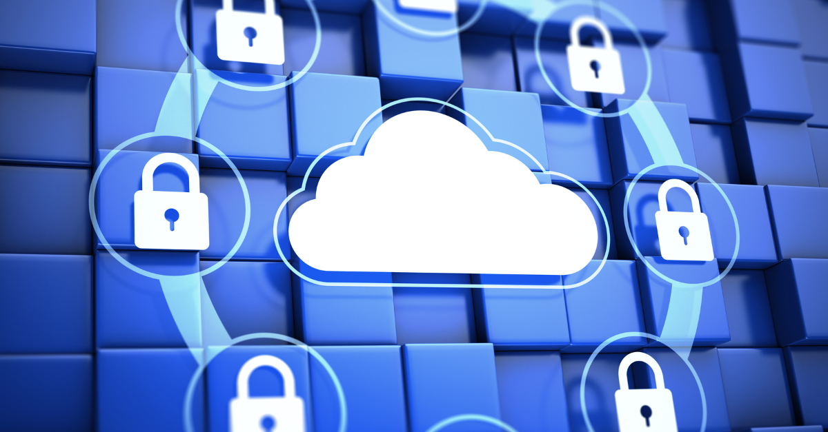 Graphic of cloud surrounded by digital locks to promote cloud security