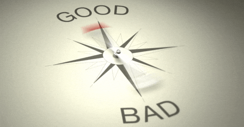 Gif of an arrow spinning between "GOOD" and "BAD"