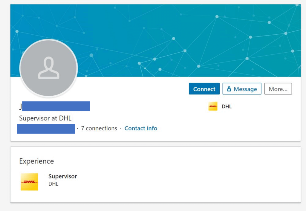 example linkedin user profile for DHL employee
