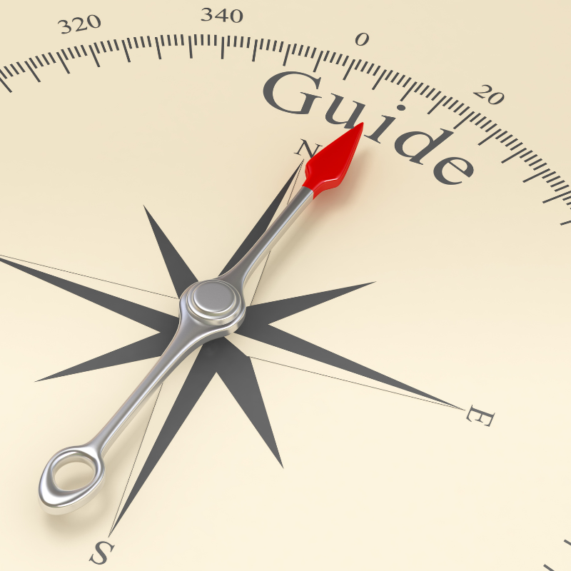 A compass points to the word "guide"