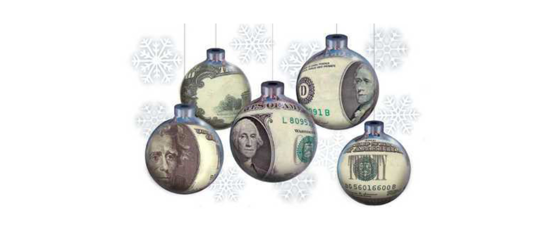 Christmas tree ornaments with money inside them.